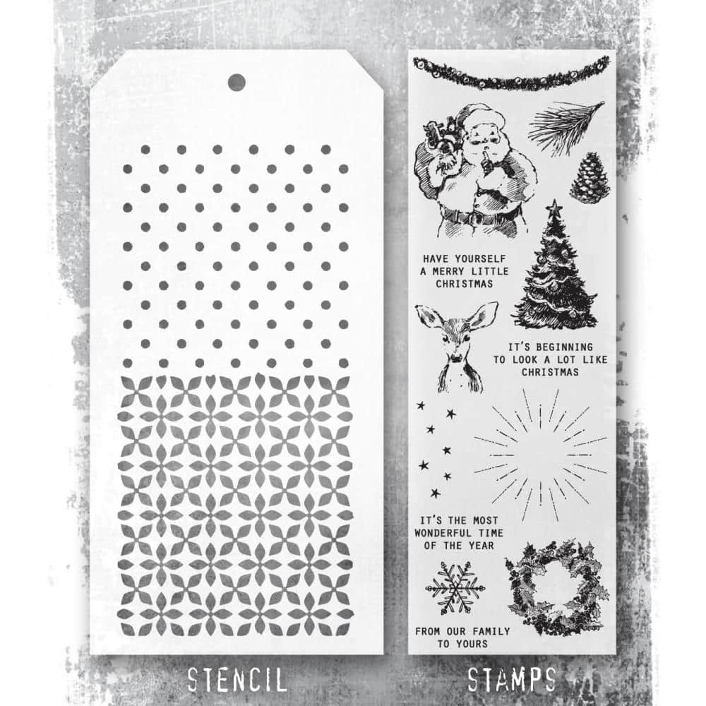 Tim Holtz Mixed-Media Stamps & Stencil - Darling Christmas